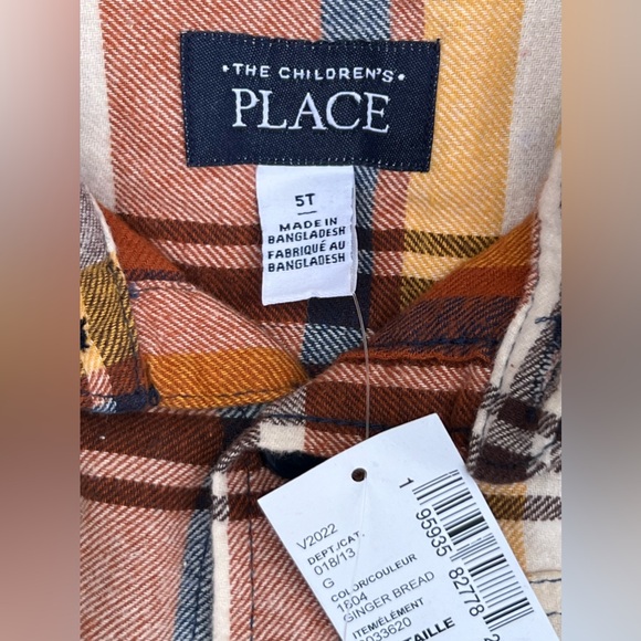 The Children’s Place Boys Plaid Flannel Poplin Button Up Shirt - Ginger Bread - Picture 3 of 9